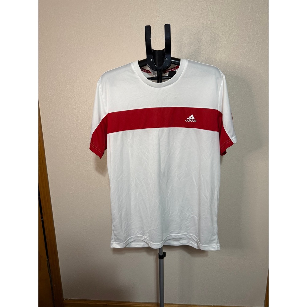 TWO Adidas Mens XL Climalite Shirt Tennis Soccer Training White Red Black XL